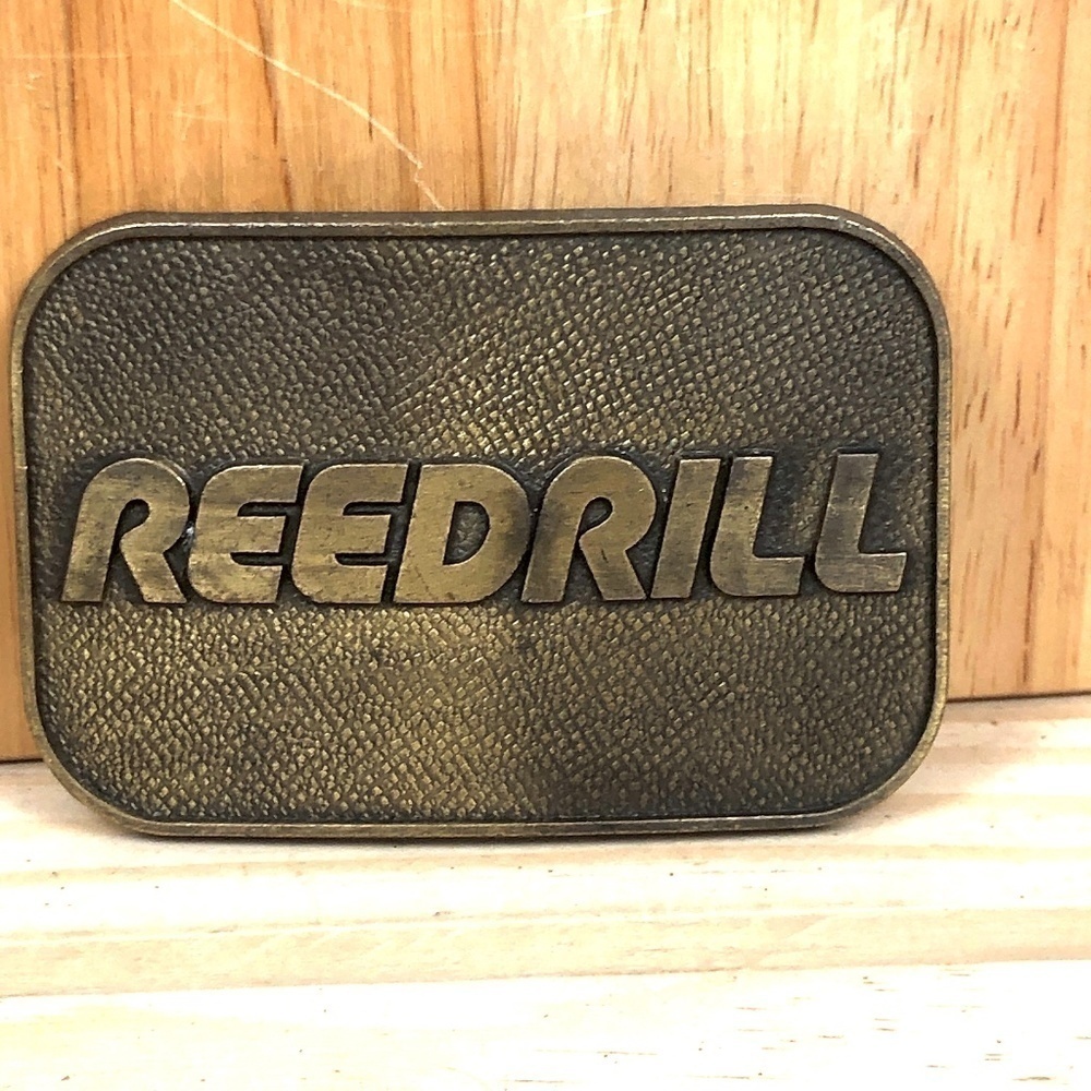 Vintage Reedrill Drilling Logo Texoma Belt Buckle Industrial Brass Tone Metal